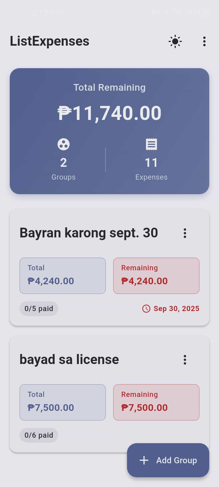 List Expenses